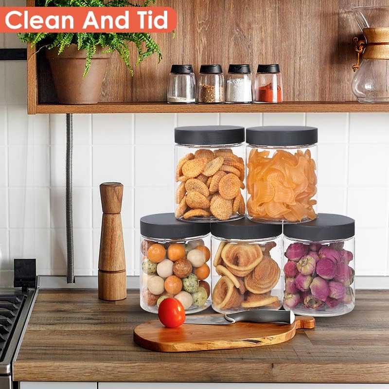 48pcs 8 oz Plastic Containers with Lids Labels Leak Proof BPA Free Airtight Refillable Clear Small Containers Storage Jars for Storing Dry Food Slime Honey Jam