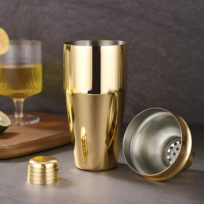 LUCKYGOOBO Cocktail Shaker,24 oz Martini Shaker,Food Grade Stainless Steel Martini Mixer Built-in Strainer,Drink Shaker,Bartender Kit Gifts. (Gold)