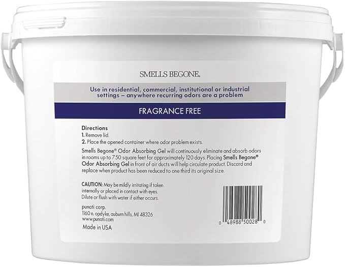 SMELLS BEGONE 1-Gallon Gel Odor Eliminator – High-Capacity, Long-Lasting Odor Absorber for Large Spaces, Basements, Garages, Workshops & Commercial Areas – Removes Tough Odors Quickly (Fragrance Free)