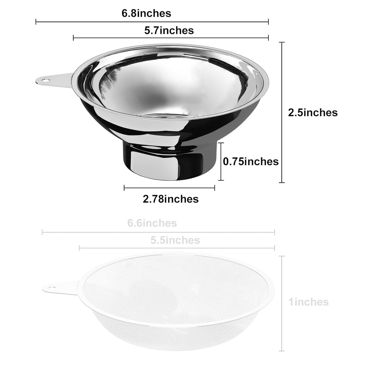 5.7 Inch X 2.78 Inch Mouth Metal Canning Funnel for Wide Mouth Mason Jars - Stainless Steel Wide Mouth Funnel for Kitchen Filling（Wide-mouth funnel without filter）