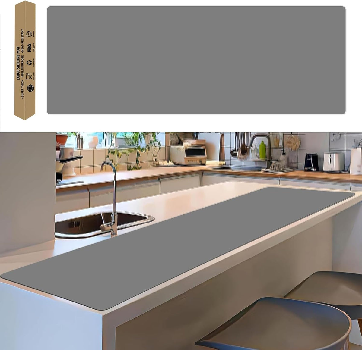 Large Silicone Mat, 78.7”x 15.7” Extra Thick Heat Resistant Mats, Nonslip Kitchen Countertop Protector Mat, Cuttable Waterproof Counter Protector Mat for Kitchen Island Workbench (Dark Gray)