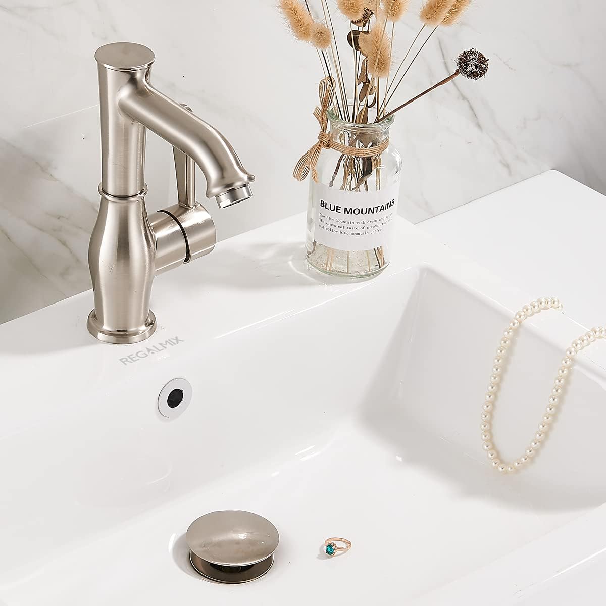 Bathroom Sink Drain with Overflow, Brushed Nickel Pop Up Drain 2 Pack, All Metal Bathroom Sink Stopper for Vanity Vessel Sink, Stainless Steel and Brass, RM083J-P2