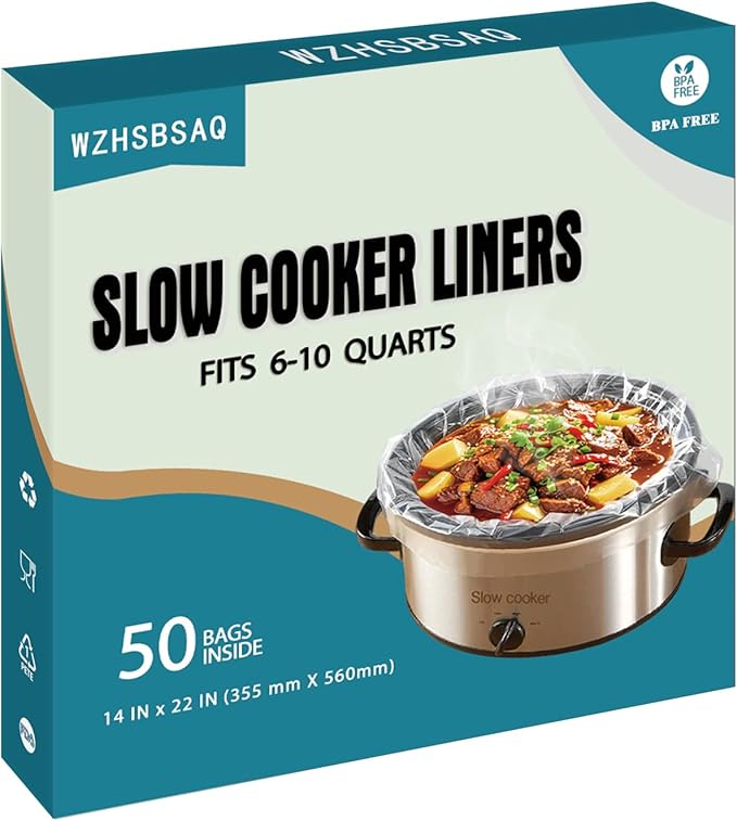 Slow Cooker Liners, 50 Cooking Bags, Oversized Disposable Pot Liner Plastic Bags for 6QT to 10QT Slow Cookers, 14 in. x 22 in.