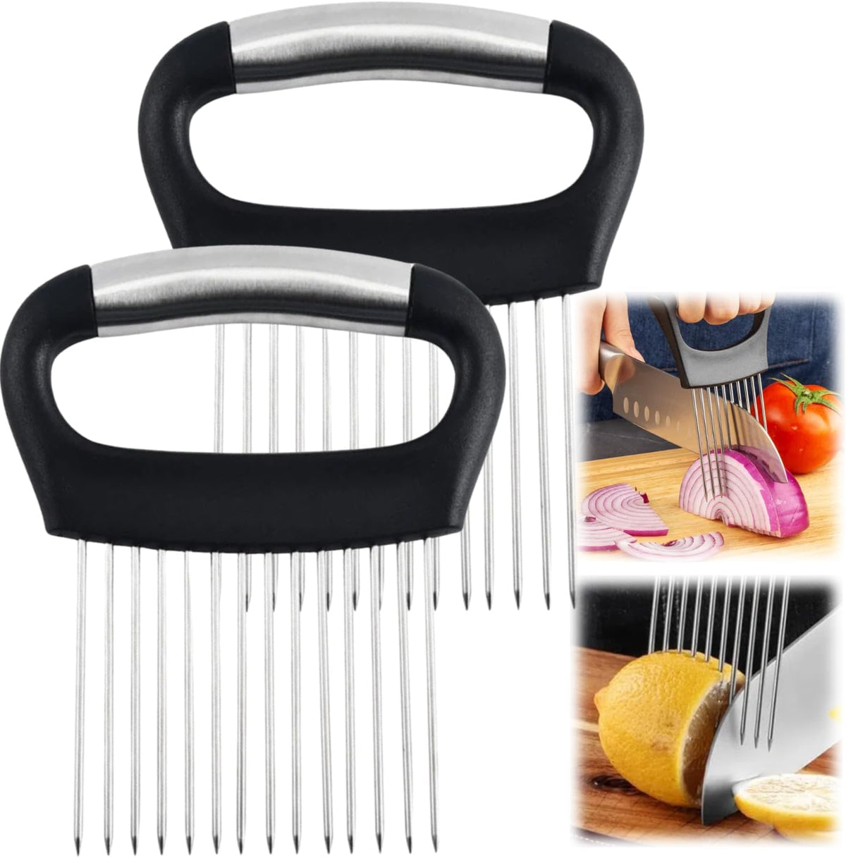 Ultra Onion Slice Holder, Stainless Steel Holder for Slicing Meat, Onion, Potato, Tomato - 2 Pack