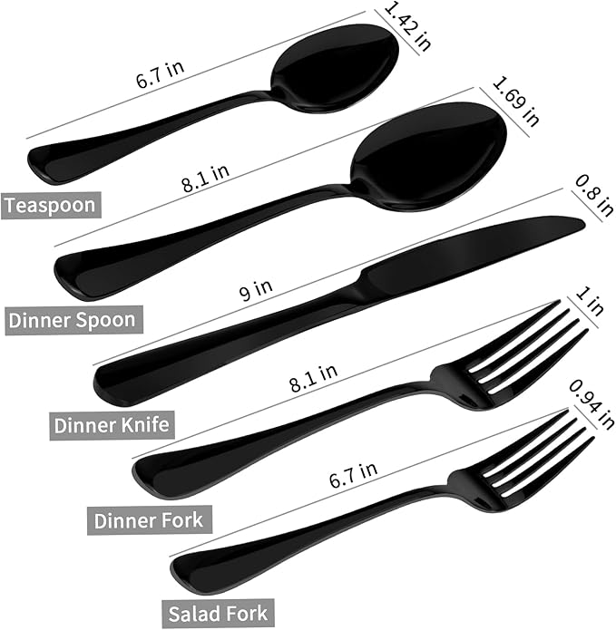 Aisoso Black Silverware Set, 20-Piece Stainless Steel Flatware Cutlery Set Service for 4, Include Knife Fork Spoon, Stylish Mirror Finish, Perfect for Home Kitchen Restaurant