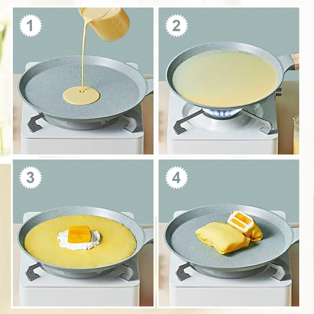 Nonstick Ceramic Crepe Pan, 8 Inch Dosa Pan Pancake Pan with Detachable Handle Round Griddle - Blue