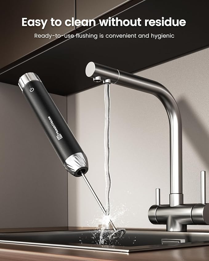 Maestri House Rechargeable Milk Frother with Stepless Speed Control, LunaFro Max Handheld Electric Foam Maker Waterproof Drink Mixer Foamer with Stand & Detachable Whisks for Lattes, Cappuccino