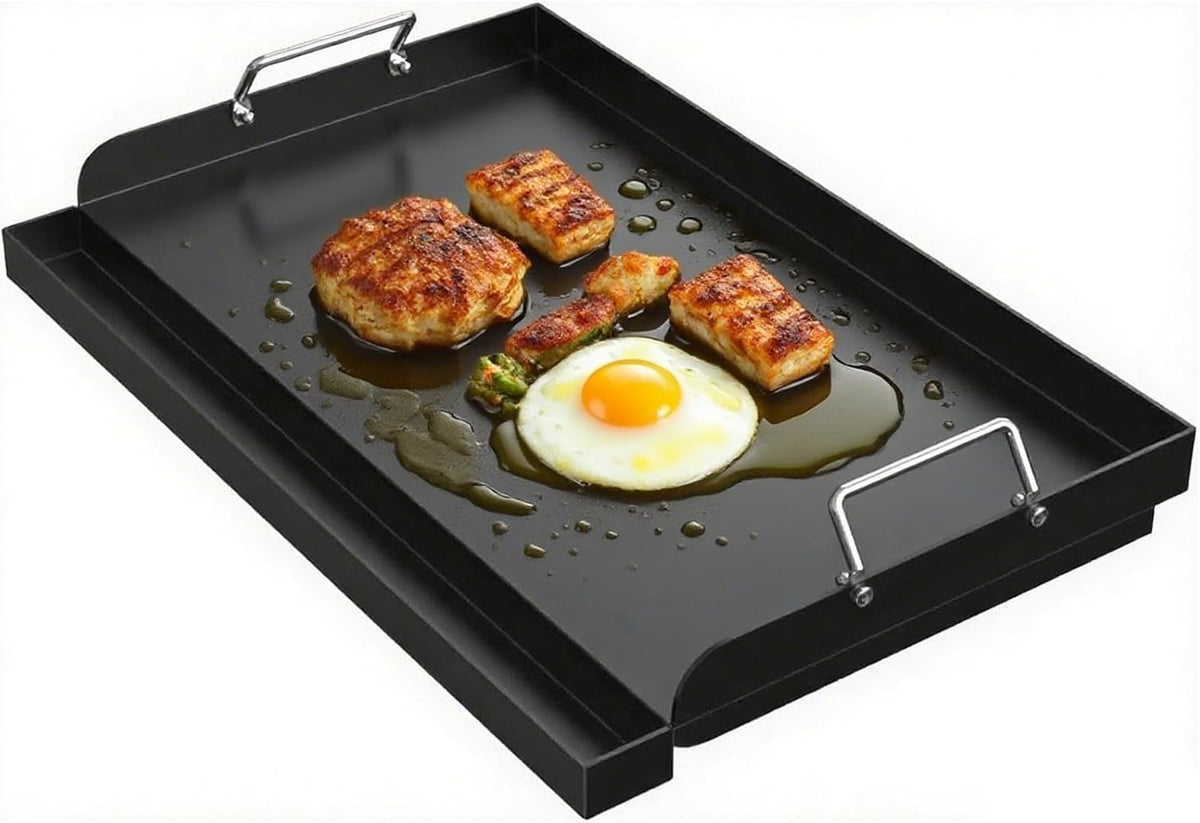 25" x 16" Universal Stovetop Griddle for Most Gas Stove/Charcoal/Electric Grill,Pre-Seasoned Flat Top Plate with Removable Handles for Camping & Tailgating, Plancha Para Cocinar, Nonstick Carbon Steel