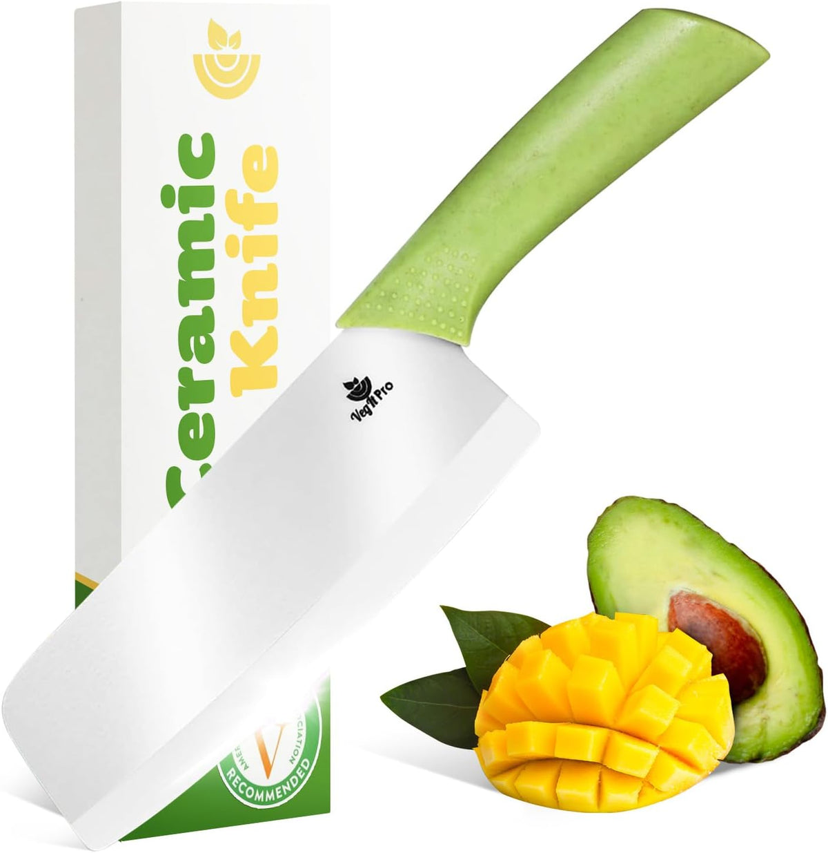 Durable Ceramic Knife for Chopping Vegetables & Fruits, 6” Non-Reactive and Professional Ceramic Chef Knife for Clean Cutting, Sharp Santoku Blade with Ergonomic Handle, Gift-Ready Kitchen Knives