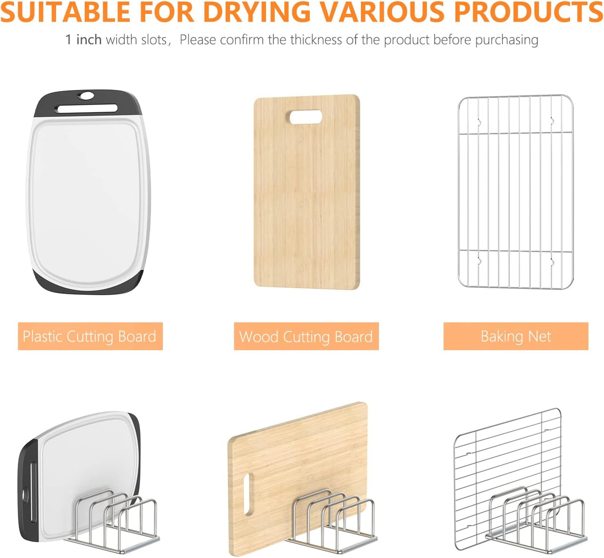 Cutting Board Holder, 2PSC Cutting Board Organizer Rack, 304 Stainless Steel Cookie Sheet Baking Pan and Tray Organizer for Kitchen Cabinet and Pantry Storage (1.0 Inch Width Slots)