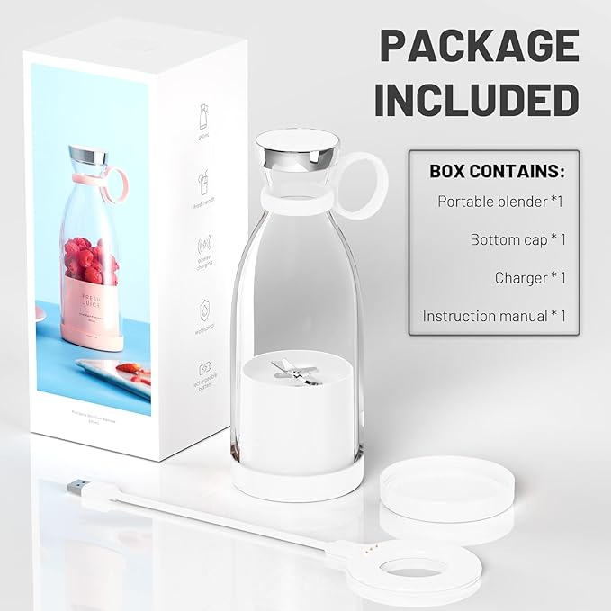 OTPEIR Portable Blender for Shakes and Smoothies with 11.83 Oz Travel Cup and Lid,Durable Stainless Steel Blades for Juice Blending Performance, White
