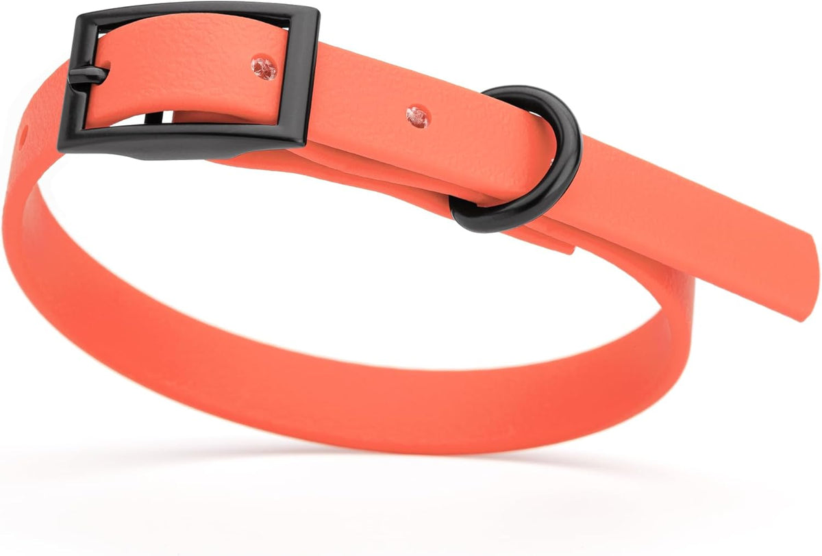 Dogline Biothane Waterproof Dog Collar Strong Coated Nylon Webbing with Black Hardware Odor- Proof for Easy Care Easy to Clean High Performance Fits Small Medium or Large Dogs, Coral