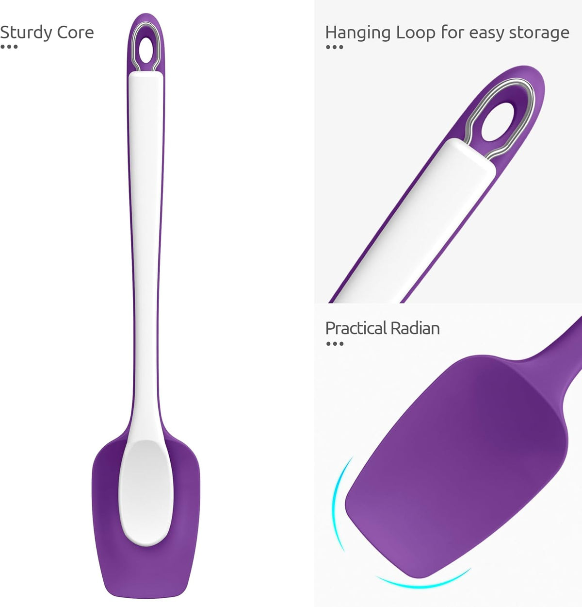 U-Taste Extra-Long 600ºF Heat Resistant Spatula Spoon: 14" Silicone Spoonula Cooking Utensils for Kitchen Use, Non-Stick Scoop Scraper with Soft Edge & Firm Core for Baking, Mixing, Serving (Purple)