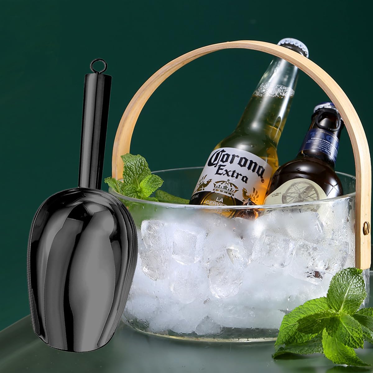 Metal Ice Scoop，Kitchen Ice Scooper for Ice Maker,Stainless Steel Small Ice Scooper for Freezer，Kitchen Gadgets Cookie Flour Pet Dog Food Scoop (black, 3oz)
