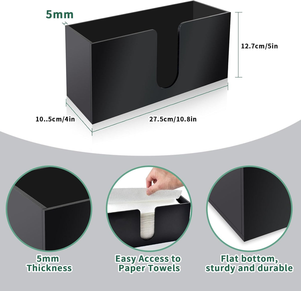 4Pack Black Acrylic Countertop Paper Towel Dispenser, Napkin Dispenser, Multifold Acrylic Paper Towel Dispenser for Z Fold C Fold Trifold Paper Towels for Bathroom Toilet Kitchen Restaurant (4)