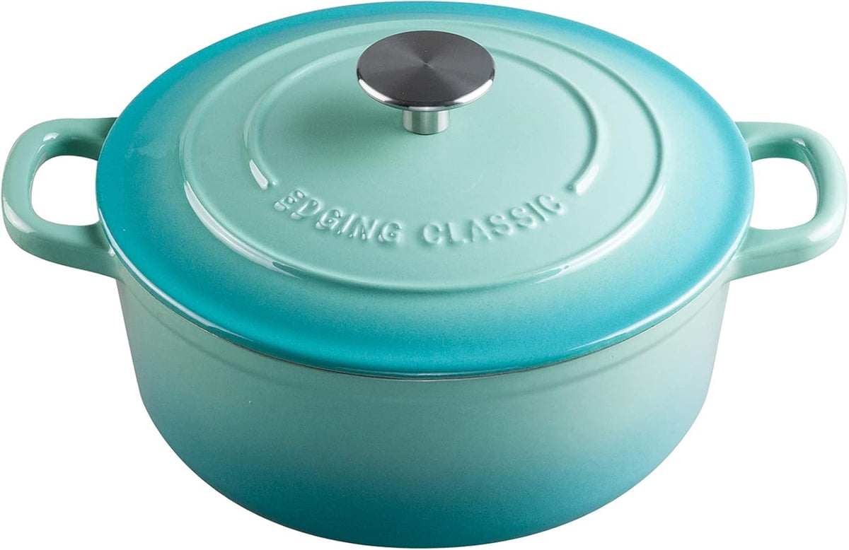 Enameled Cast Iron Covered 5.5 Quart Dutch Oven with Dual Handle for Bread Baking, Dutch Ovens with Lid, Peacock Blue