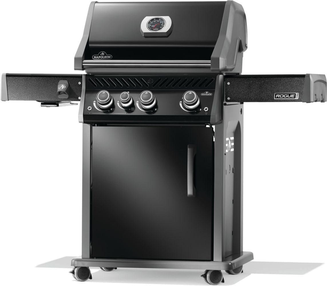 Napoleon Rogue PRO 425 Propane Gas Grill with Infrared Side Burner, Black, Durable 4-Burner Backyard Grill