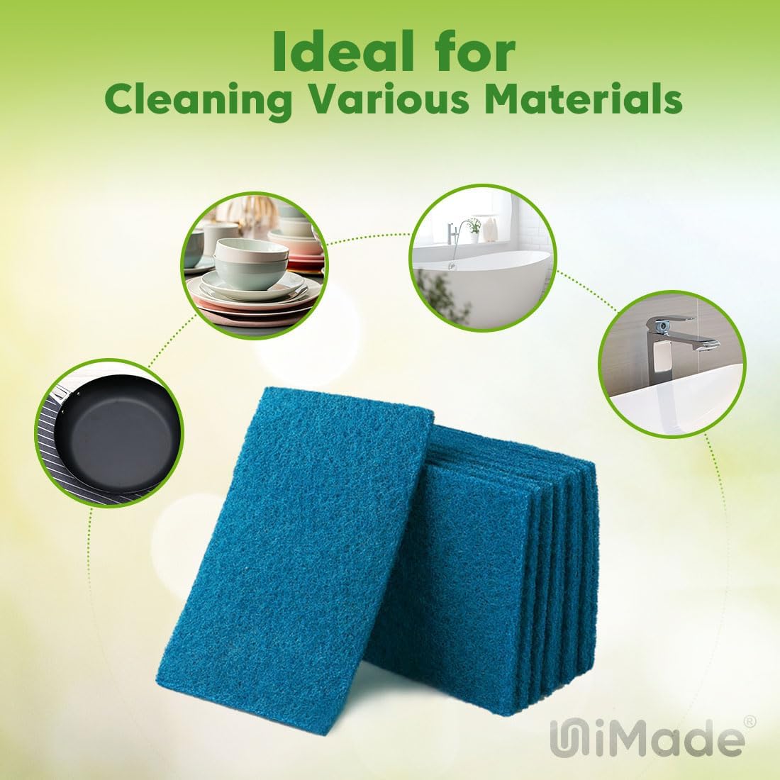 Non-Scratch Scouring Pads, 24Pcs Household Scour Pads for Kitchen, Garage and Outdoors, Reusable Dish Scrubber Pads for Pan and Metal Grill - Blue
