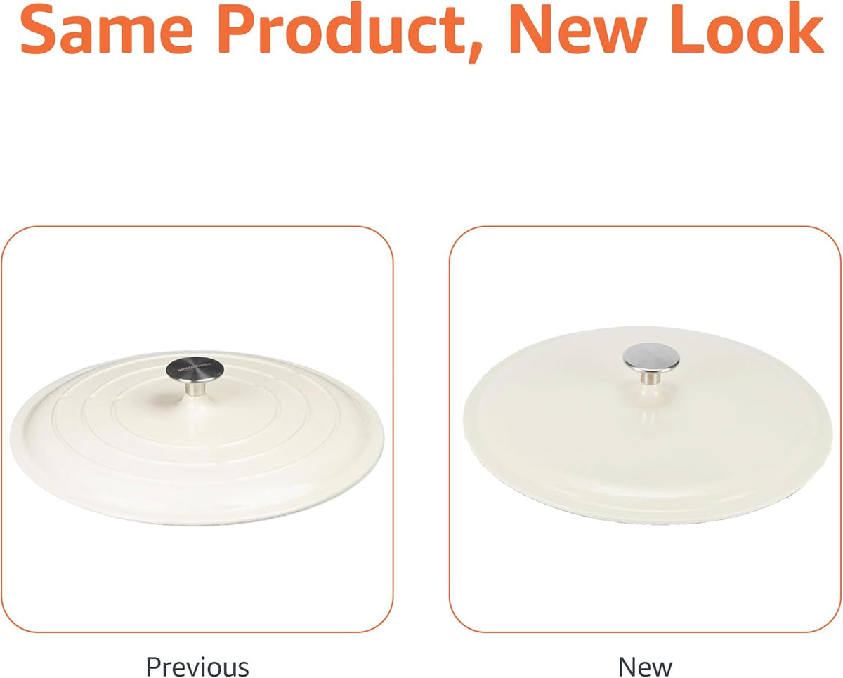 Amazon Basics Enameled Cast Iron Covered Round Casserole Skillet with Lid for Oven, 3.3-Quart, White