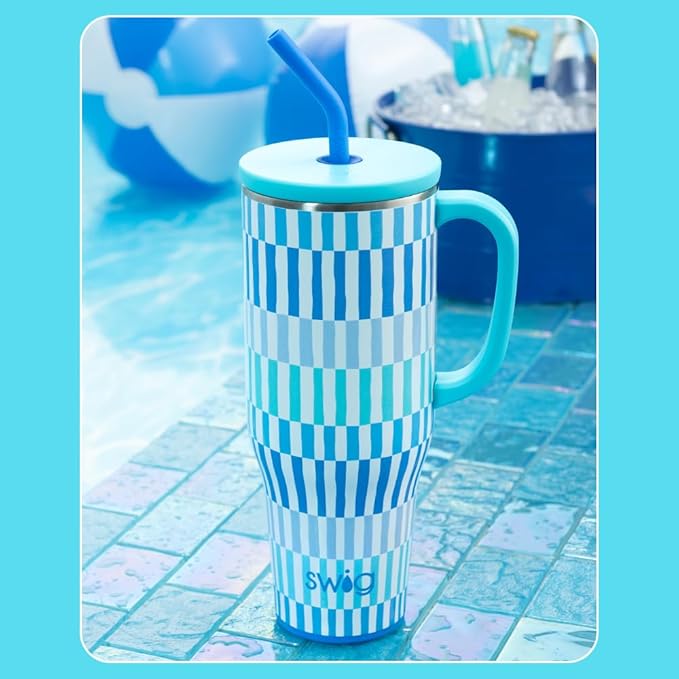 Swig Life 40oz Mega Mug, 40oz Tumbler with Handle and Straw, Extra Large Insulated Tumblers, Cup Holder Friendly Travel Mug (Glacier Stripe)