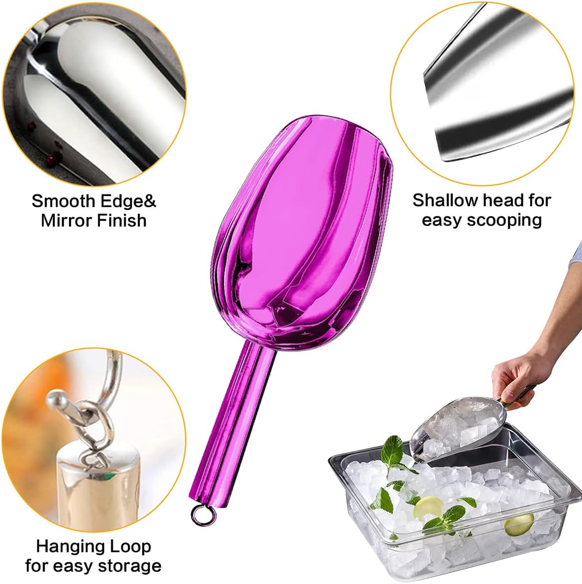 Metal Ice Scoop，Kitchen Ice Scooper for Ice Maker,Stainless Steel Small Ice Scooper for Freezer，Kitchen Gadgets Cookie Flour Pet Dog Food Scoop (purple, 3oz)