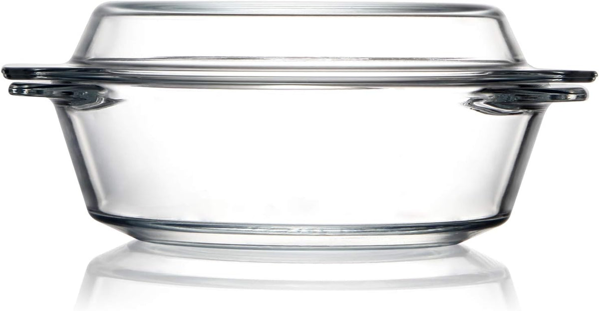 ZYER Round Glass Casserole With Glass Lid Covered Glass Bakeware Ovenware Easy Grab Glass Microwave Bowls with Glass Lid (1L)