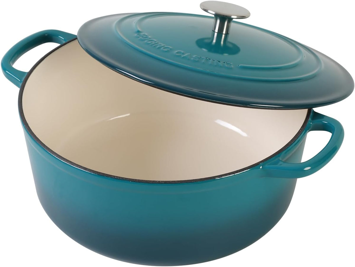 Dutch Ovens with Lid, Enameled Cast Iron Covered 5.5 Quart Dutch Oven with Dual Handle, Darkcyan