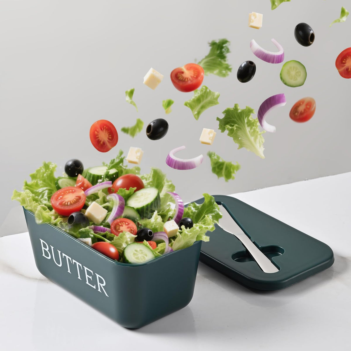 Large Butter Dish With Lid And Knife,Food Grade Plastic Large Butter Container With Cover,Butter Holder With Stainless Steel Knife For Kitchen Decor Countertop