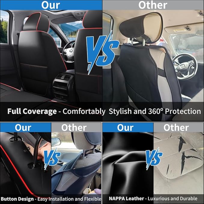 Car Seat Covers Custom Fit for Chevrolet/Chevy Bolt 2016-2026 , Premium Faux Leather Waterproof Car Seat Protectors with Lumbar Support, Breathable Anti-Slip Easy to install(Black&Red,Full set)