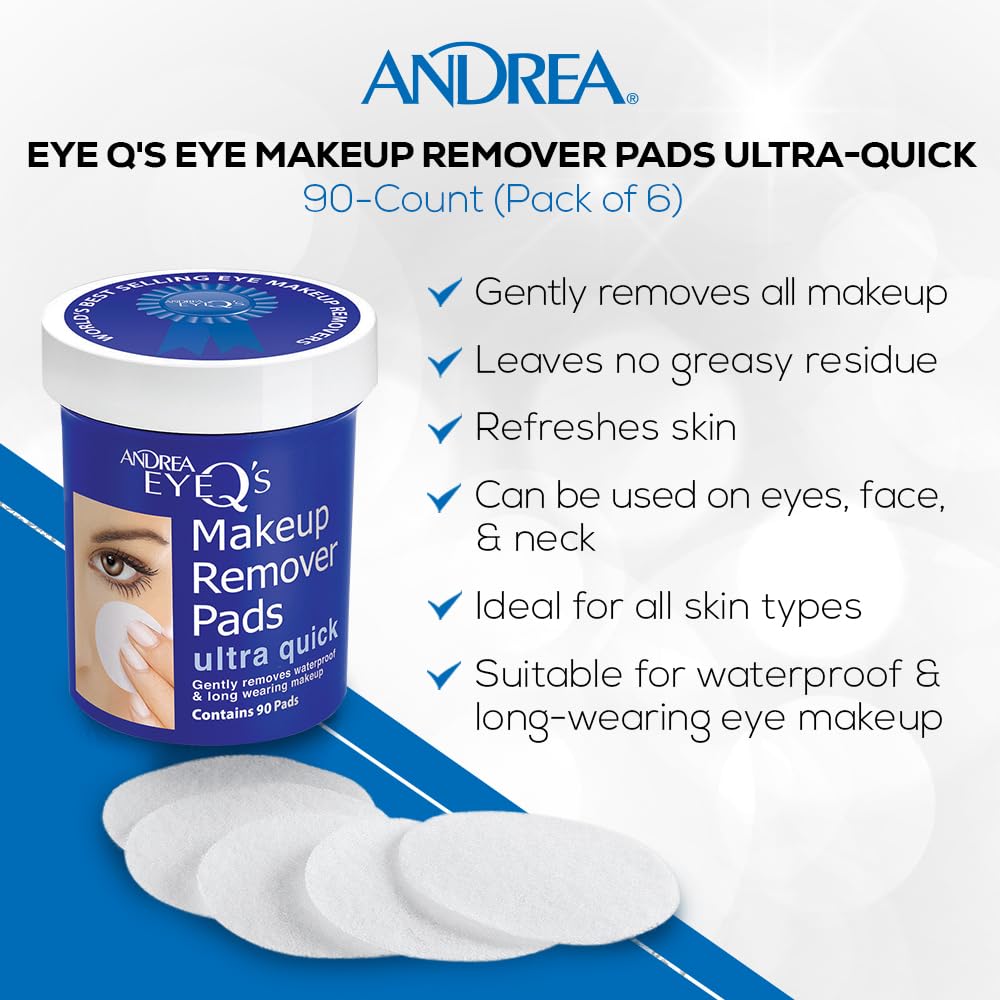 Andrea Eye Q's Ultra Quick Eye Makeup Remover Pads, 90-Count (Pack of 6)