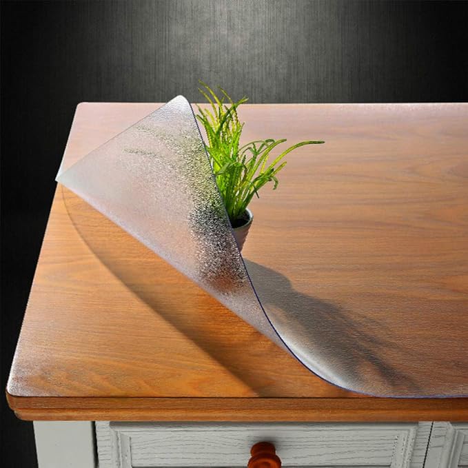 NECAUX Custom 23.6 x 43.4 Inch Frosted Table Cover Protector, 1.5mm Thick Plastic Scratch Resistent Heavy Duty Desk Pad Mat Non-Slip Tablecloth Protector for Coffee Table, Sofa Table, Media Stand