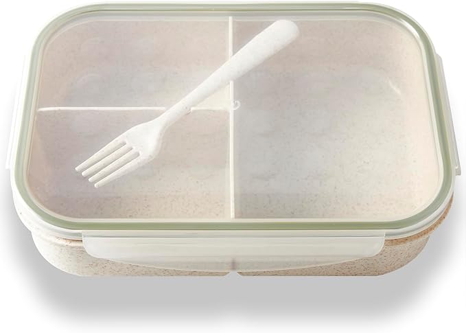 SEVENY Bento Box Natural Wheat Fiber Material,Ideal Leak-Proof Bento Box Adults,Lunch Box for Women,BPA-Free Lunch Box,Reusable Meal Prep Container for Body Builders, White