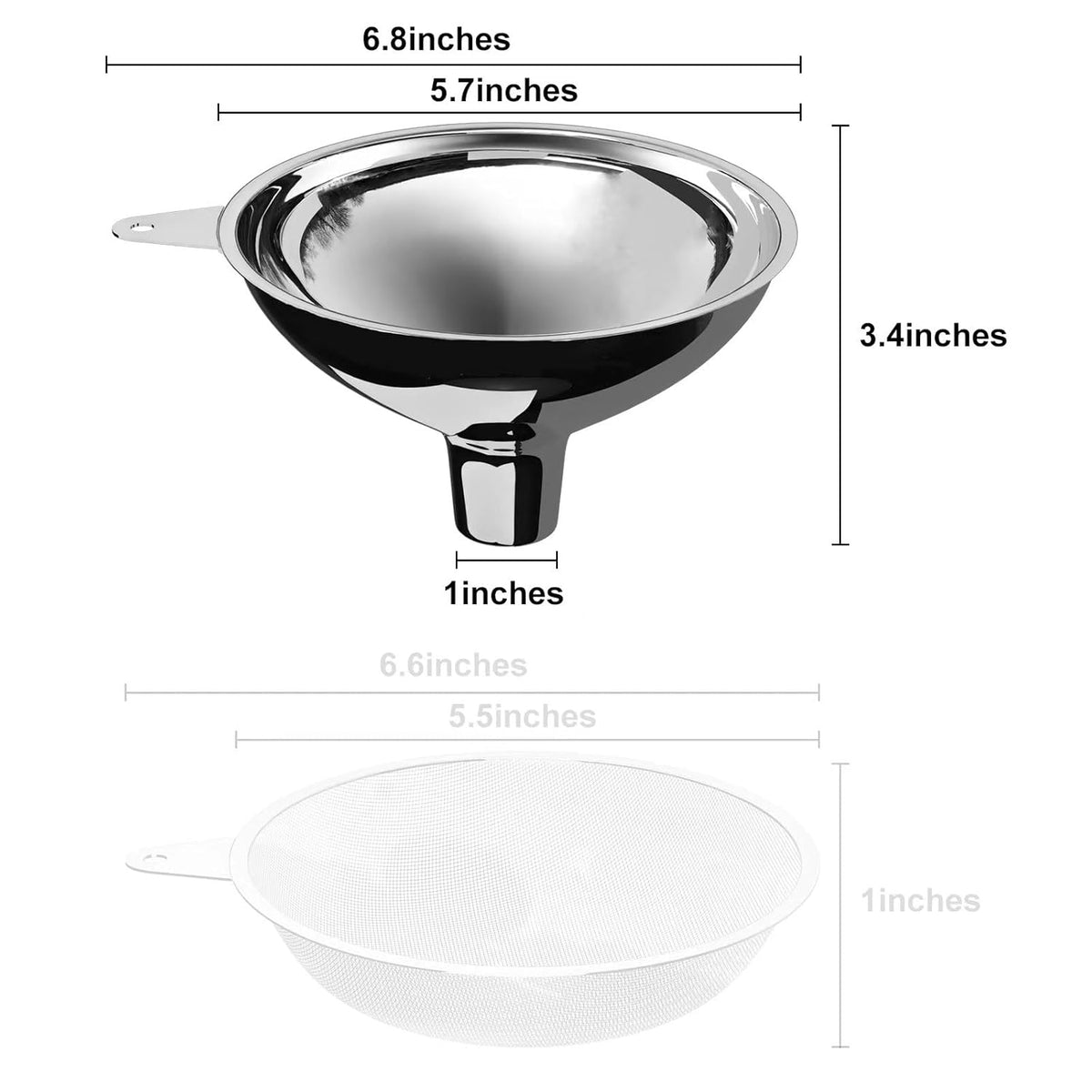 Stainless Steel Large Funnel (5.7 in. X 1 in. Mouth), Metal Funnel for Bottle Filling, Filling Funnel for Spices, Juices, Powders, Coffee Beans, Honey, Milk(without filter)