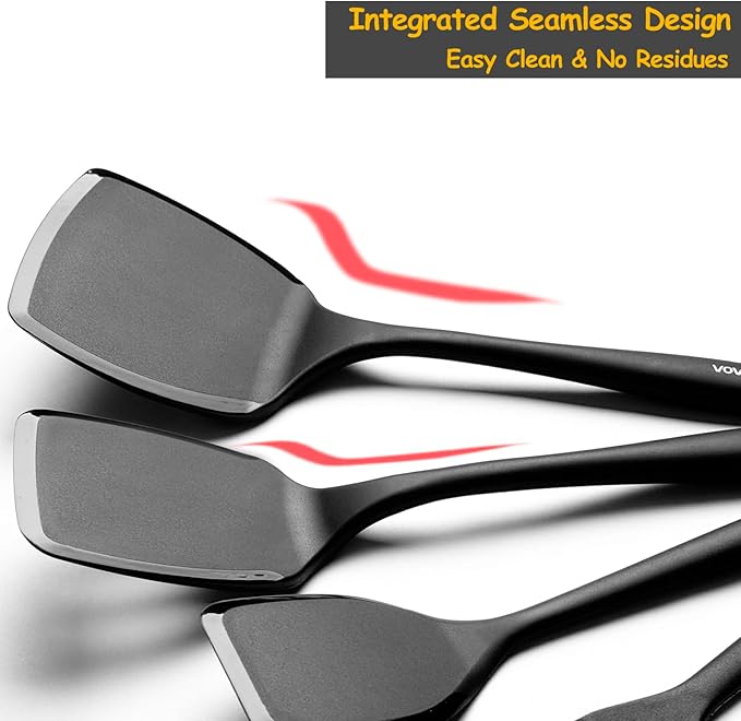 Large Size Silicone Spatula Set, 600°F Heat Resistant Silicone Spatula Turner Flipper for Cooking, Non Stick and Non Scratch Kitchen Utensils for Eggs & Pancakes, 2-Pack, Black