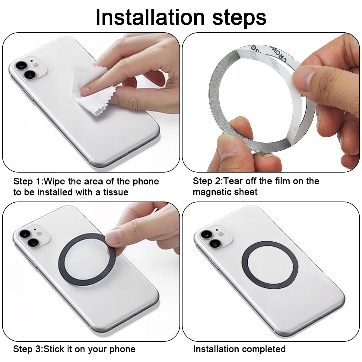 6 Colors Universal Metal Rings Compatible with Magsafe Magnetic Wireless Charger, Adapter Ring Sticker for Cell Phone Case Magnet Wireless Charging, Compatible with iPhone 17/16/15/ Samsung Galaxy