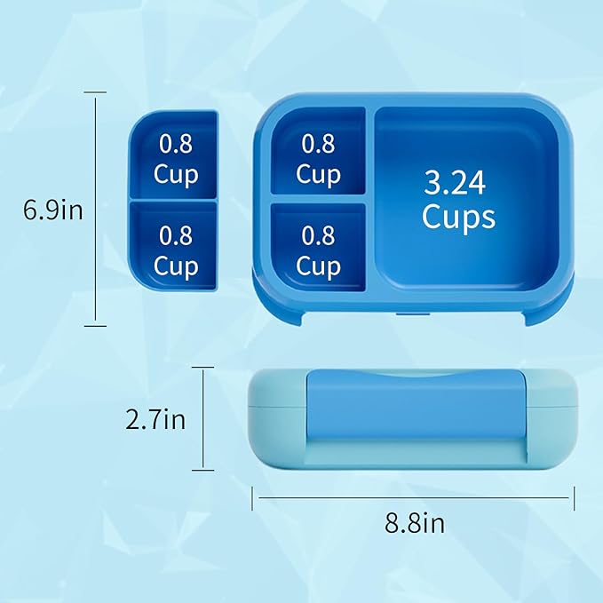 Prints Leak-Proof XL Lunch Box - Reusable 3-Compartment Containers Bento Box for meal Prepping;5-Cup Capacity for Adults & Ages 8+, BPA-Free, Dishwasher Safe (Blue - Planet Rocket)