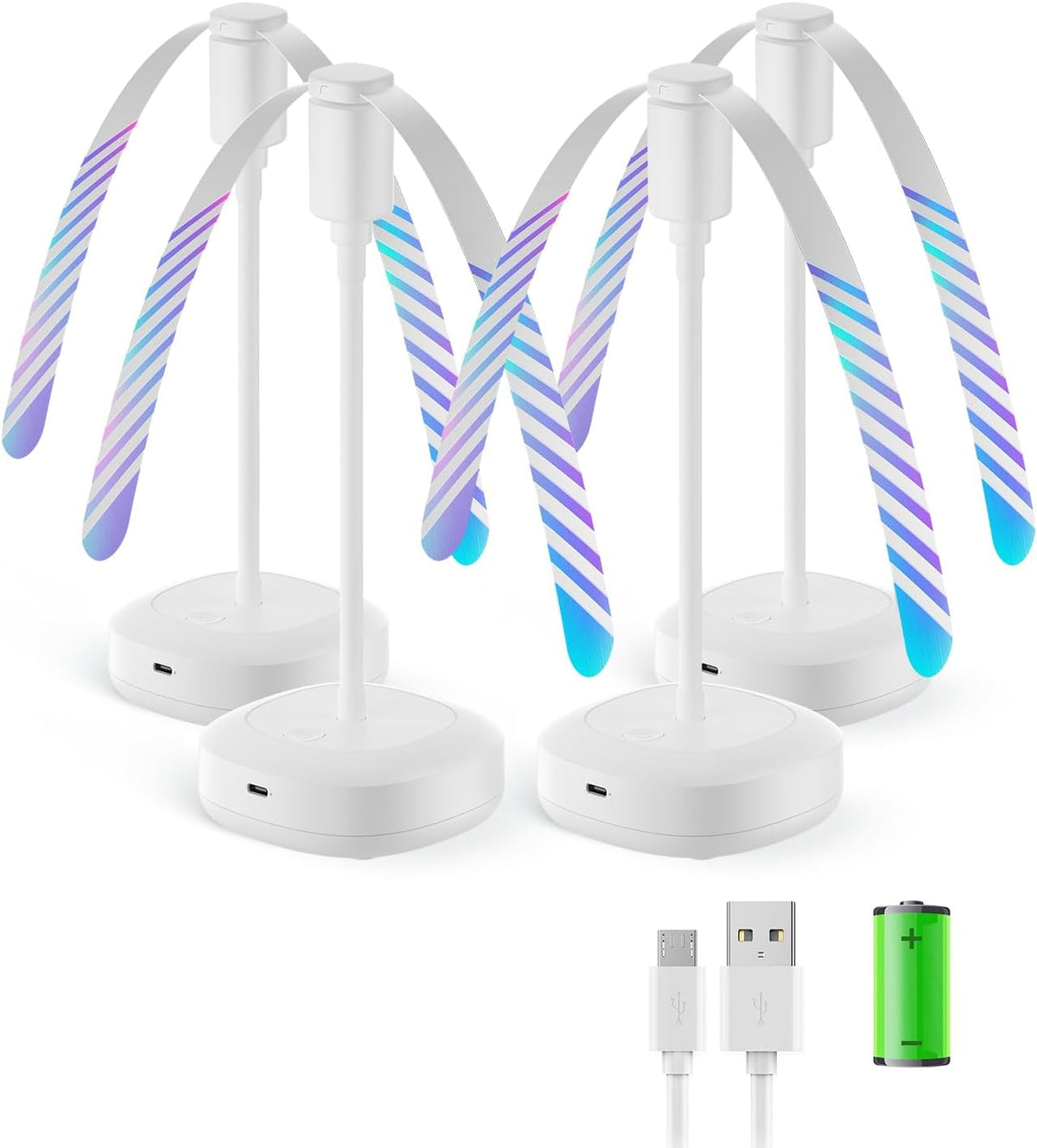 4 Pack Food Table Fan, 2000mAh USB Powered Rechargeable Food Fan, Portable Fan with Flexible Goose-Neck and Soft Blades for BBQ, Patio, Party (White)
