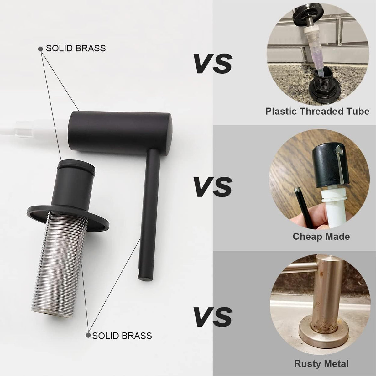 Matte Black Built in Dish Soap Dispenser for Kitchen Sink, Under Counter Brass Pump Head Hand Soap Pump with 17 OZ PET Soap Bottle Refill from Top, Undermount Brass Liquid Soap Dispenser