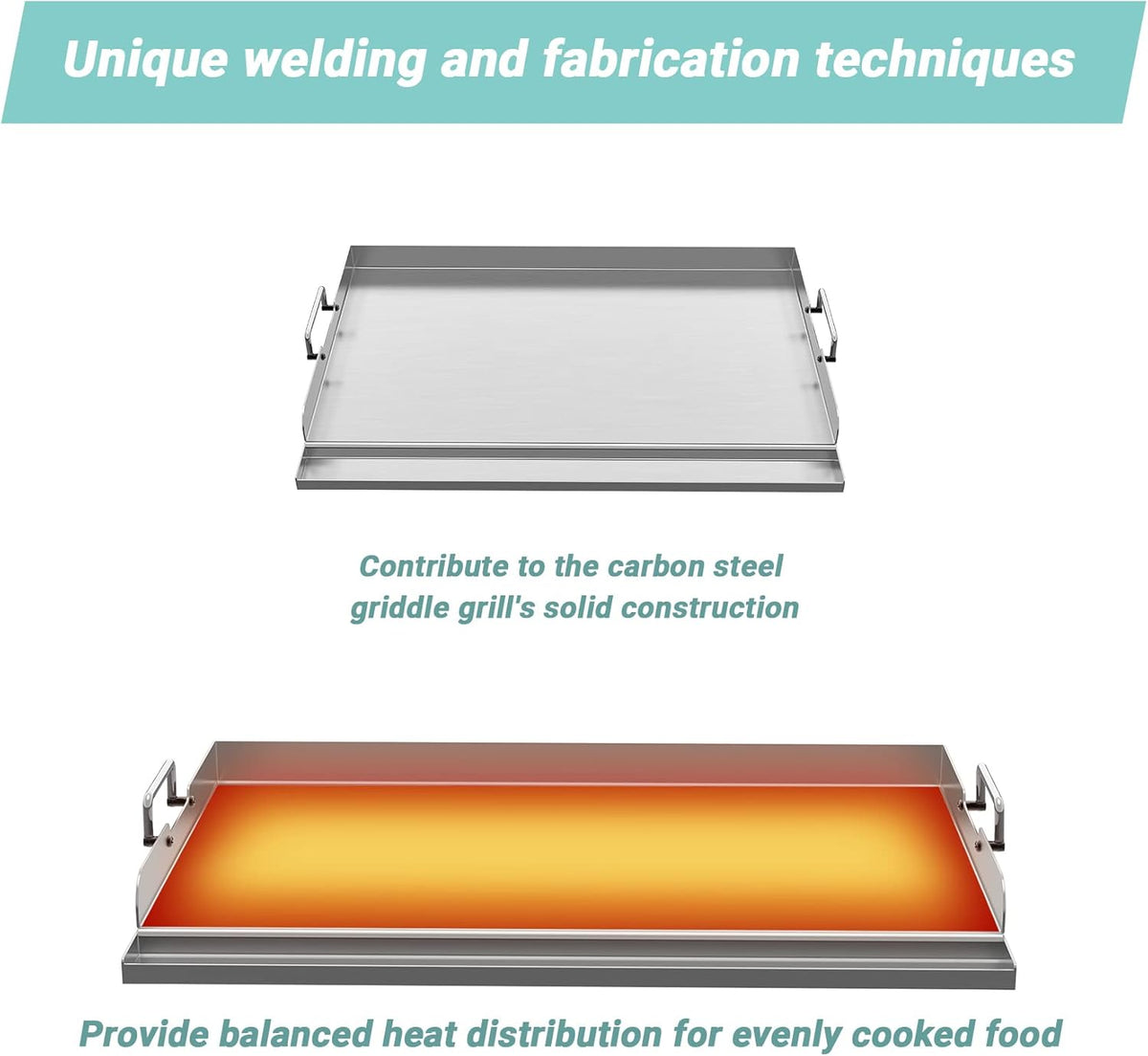 Skyflame Universal Stainless Steel Griddle Plate with Even Heating Bracing for BBQ Charcoal/Gas Grills, 23" x 16" Rectangular Hibachi Flat Top Griddle for Indoor/Outdoor Cooking