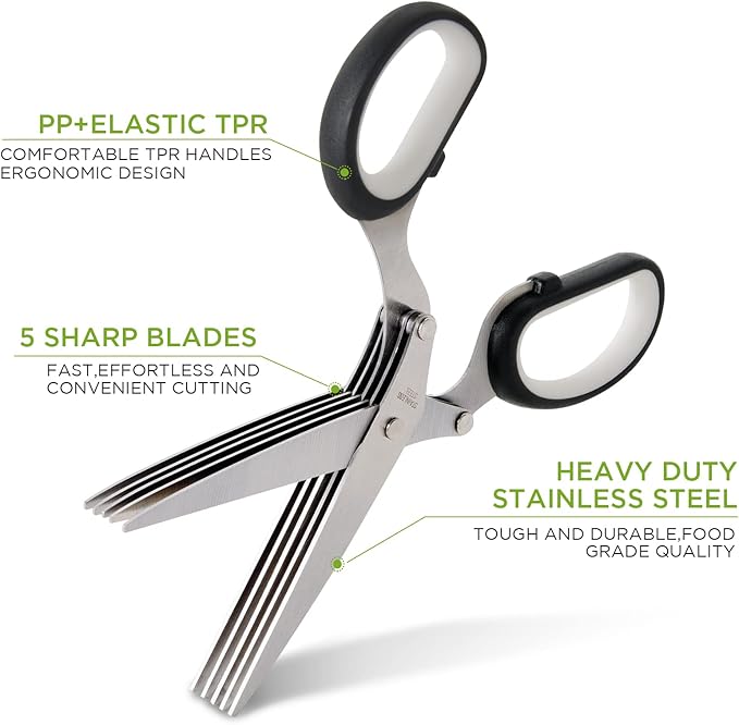 ShangTianFeng salad scissors, HerbScissors with 5 Blades and Cover,Kitchen 5 Stainless Steel Blade Herb Cutting Shears Scissors, ShreddingScissors for Paper,Food Salad Herb Cilantro Cutter Mincer