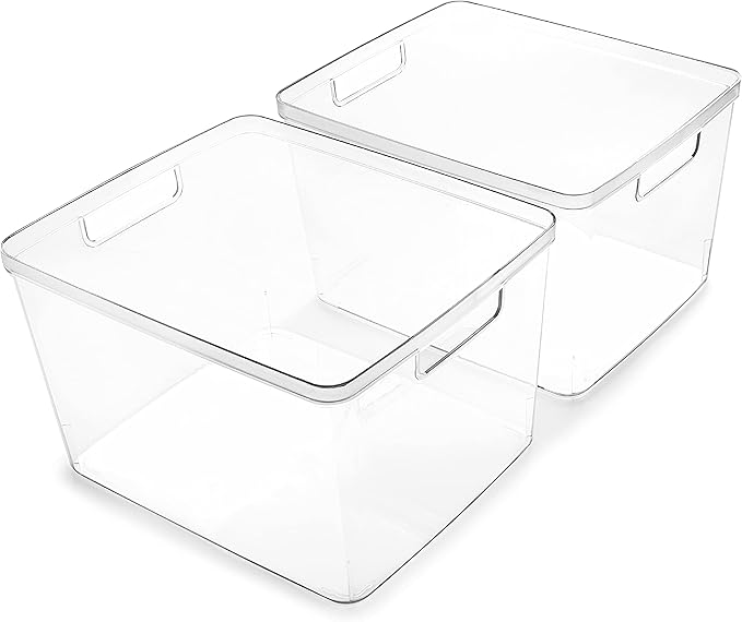 BINO | Plastic Bins, Large - 2 Pack | THE LUCID COLLECTION | Multi-Use| Built-In Handles | BPA-Free | Clear Storage Containers | Fridge Organizer | Pantry & Home Organization