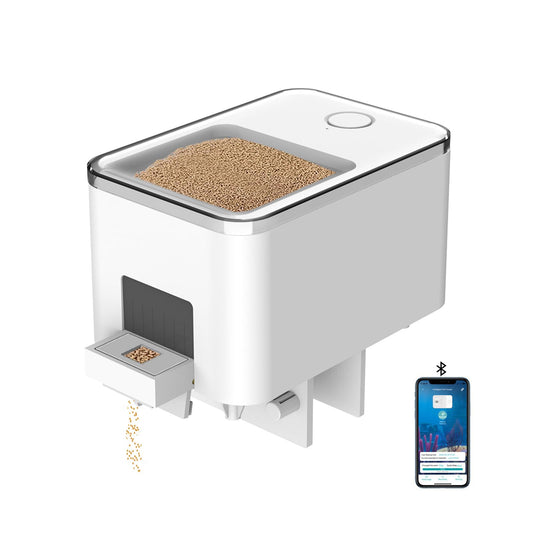 GEZIEKID Bluetooth Fish Feeder Automatic Dispenser for Aquarium, Food Dispenser for Fish Tank with App Control, USB Powered for Small Fish Tank Pelleted Food, Electronic Feeders for Animals, White