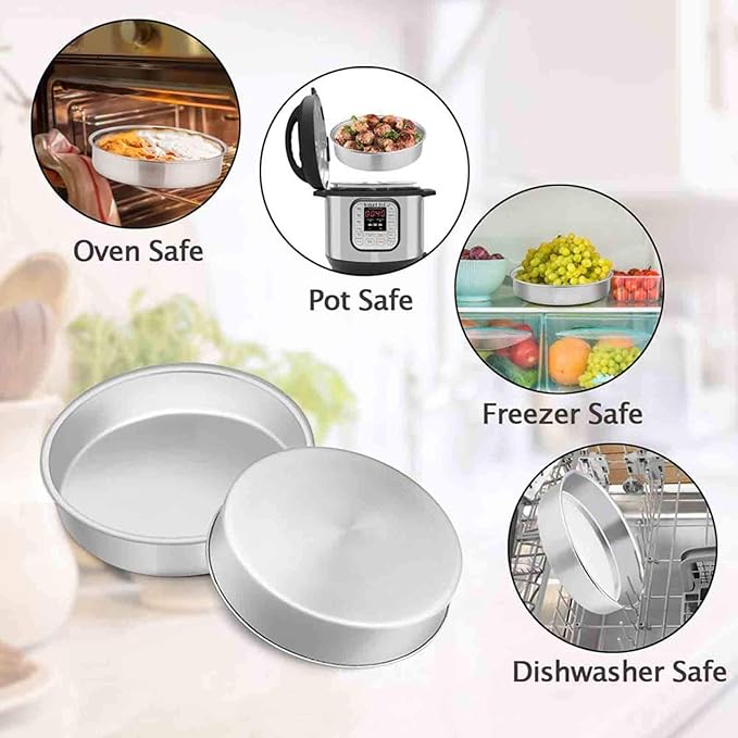 TeamFar Cake Pan Set of 2, 8 Inch Cake Pan Round Tier Tins Set Stainless Steel, Healthy & Heavy Duty, Mirror Finish & Easy Clean, Dishwasher Safe