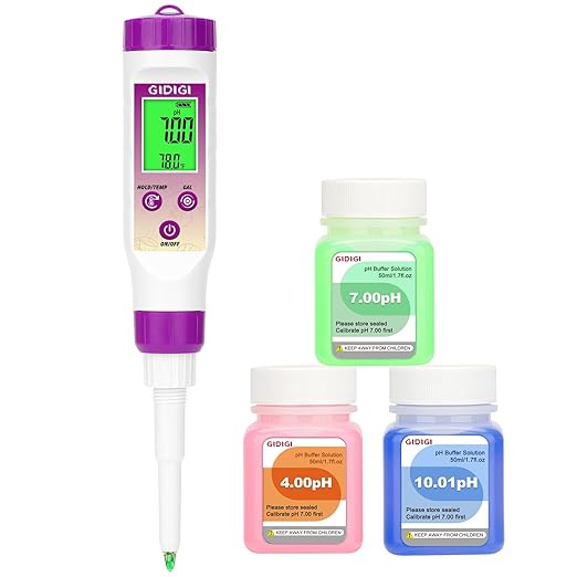 pH Meter Food Digital Electronic pH Tester for Fermentation 3*50ml pH Buffer Calibration Solution Kits Hot Sauce Food Tester Probe for Cheese Sourdough pH Temperature pH Test Strips for Acidity