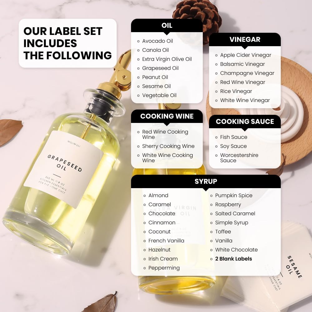 Molimoli Glass Olive Oil Cruet Set - 350ml Bottles With Weighted Pourers, Set of 4