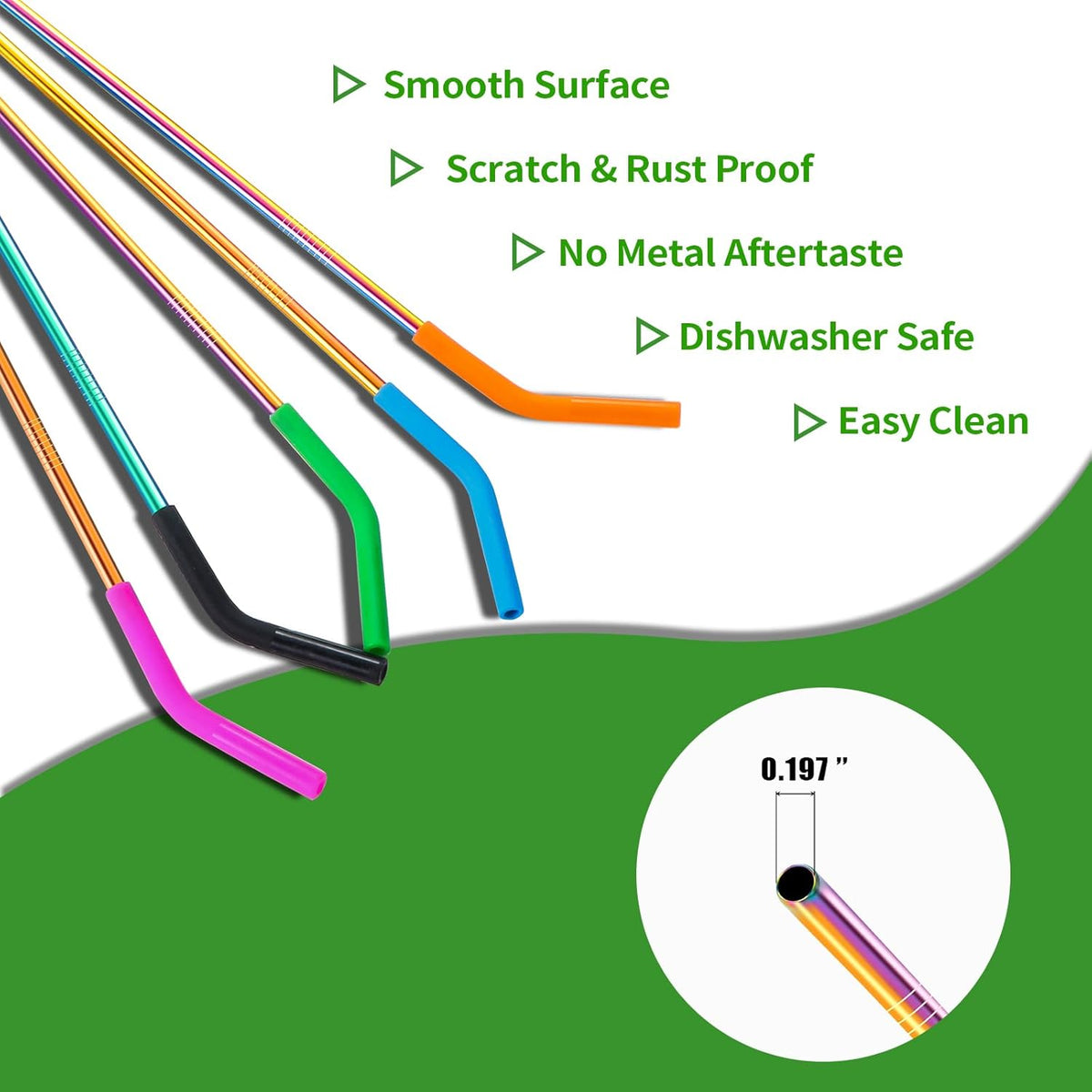 Lazycorner 10 Pcs Metal Straw Reusable 8.5" 6mm Stainless Steel Straws,20oz-32oz, Colorful Drinking Straws with Silicone Tips, 4 Straw Cleaner Brush, 1 Travel Case