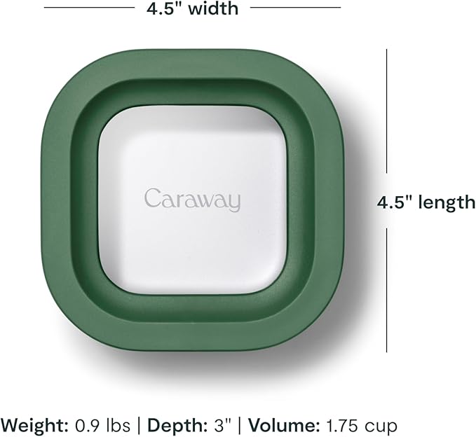 Caraway 6pc Food Storage Container Set - 1.75 Cup Glass Storage Container for Food (6) - Non-Toxic Ceramic-Coated Glass - Air Release Technology - Compact & Stackable Design - Sage