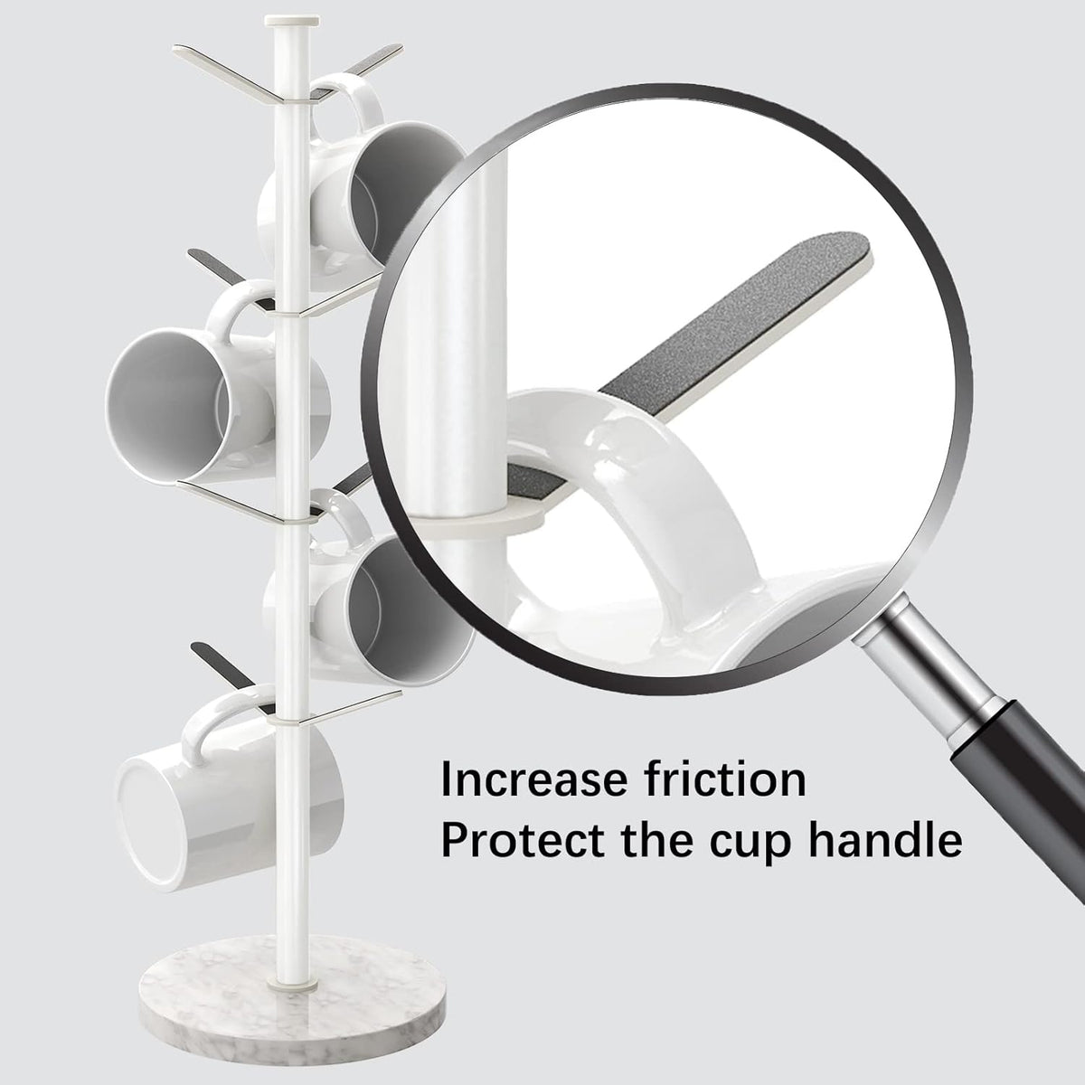 Mug Holder Tree with Marble Base, 8 Hooks White Coffee Cups Holder Stand, New Upgrad Stable Removable Mug Rack for Kitchen Cafe