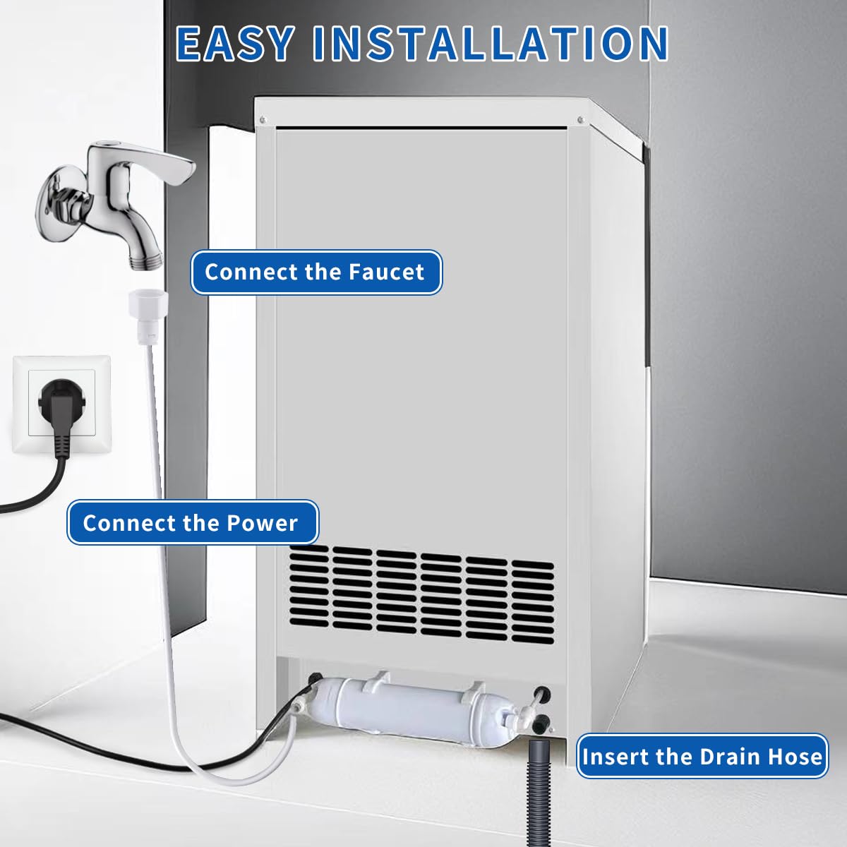 Commercial Ice Maker Machine, 110lbs/24H Stainless Steel Under Counter ice Machine with 22lbs Ice Storage Capacity, 6 Levels of Ice Thickness Adjustment, Ice Ready in 5-15 min