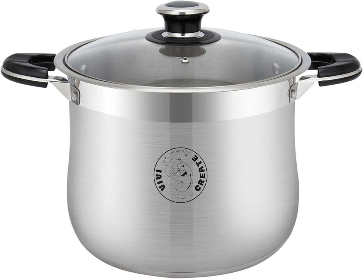 Vivicreate Stainless Steel Stock Pot with Lid Induction Compatible Soup Pot Heavy Bottom Cooking Pot with Built in Scale Olla de acero inoxidable para inducción